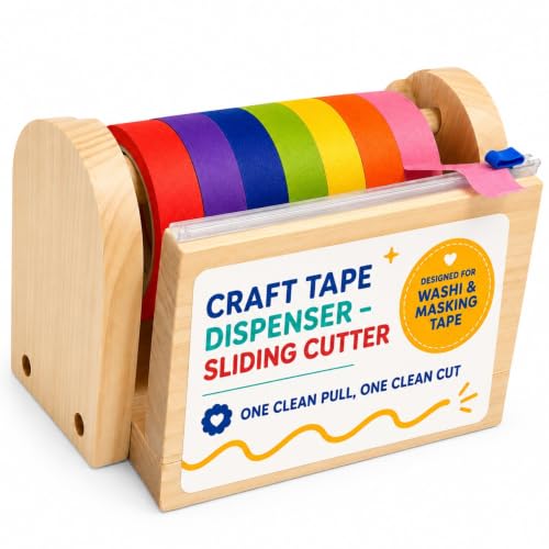 Wood Masking Tape Holder, Kids Tape Dispenser, Craft Tape Dispenser, Multi Roll Tape Dispenser for Kids, Washi Tape Dispenser, Multi Tape Dispenser (Sliding Cutter) *Masking Tape NOT Included