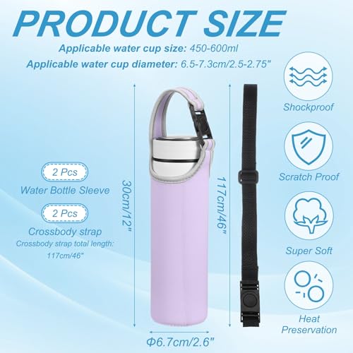 uxcell 2pcs Neoprene Water Bottle Sleeve, 15.5-20oz Insulated Water Glass Bottle Carrier Bag Collapsible Drink Bottle Sleeve Cover Holder with 2 Straps, Purple - color: Purple