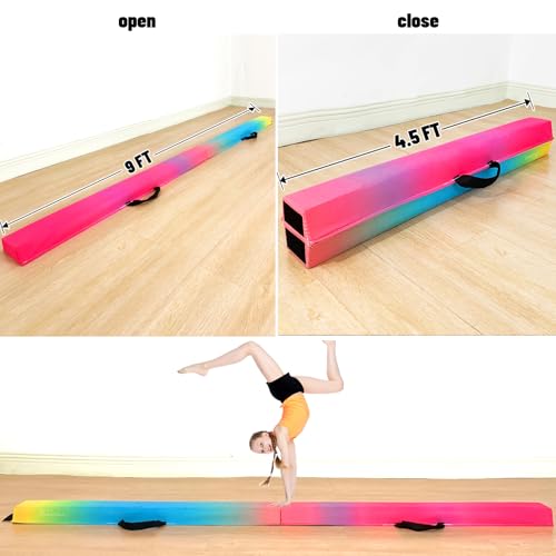 Marfula 6 FT / 8 FT / 9 FT Folding Gymnastics Beam Foam Balance Floor Beam - color: Gradual Rainbow, size: 9 Ft