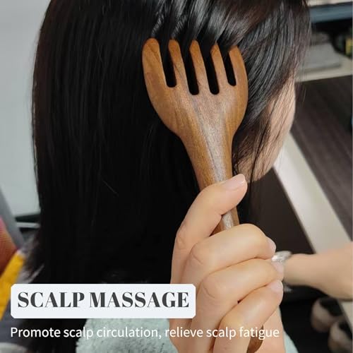 Long Handle Sandalwood Scalp Massage Comb, Wooden Head Scratcher
