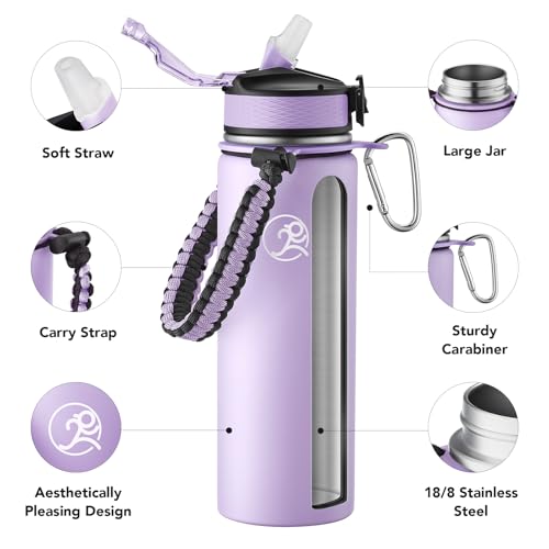 GOSWAG 24oz Insulated Stainless Steel Travel Water Bottle, 2 Lids - color: Matte Lilac