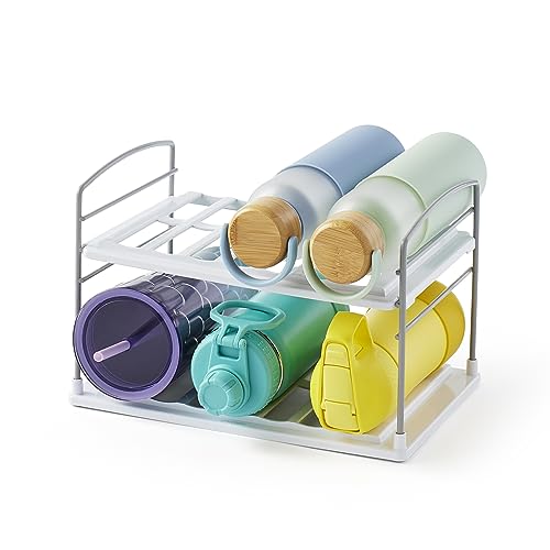 YouCopia UpSpace Water Bottle and Travel Mug Cabinet Organizer, Adjustable Storage Rack for Kitchen Organization, 2 Shelf Classic Edition