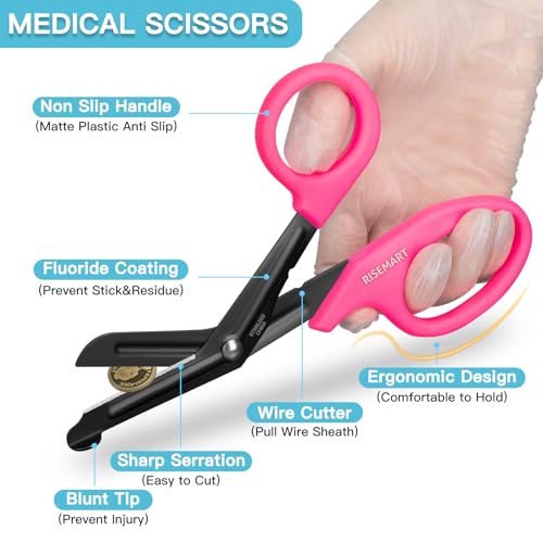RISEMART 2 Pack Trauma Shears 7.5 Inches Stainless Steel Bandage Scissors - color: Pink+purple
