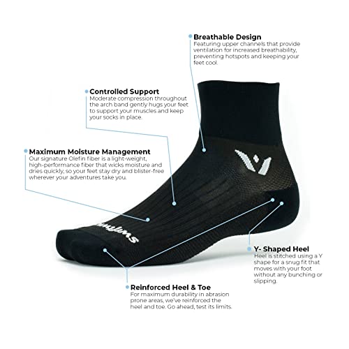 Swiftwick- PERFORMANCE Quarter Crew Running & Cycling Socks, Fast Dry, Cushion Crew Socks - color: Black - 3 Pairs, size: X-Large