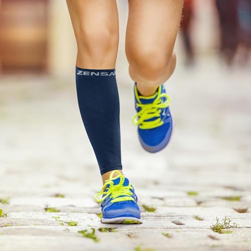 Zensah Calf/Shin Compression Sleeve - Made in the USA Single Leg Compression Sleeve for Shin Splint Relief, Recovery, Running - color: Blue, size: X-Small-Small
