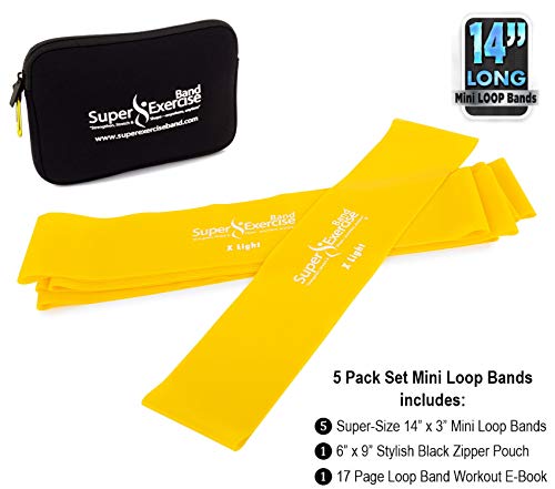 Mini Loop Bands 14x3 in, Latex Free, 3/5/10 Pack Sets - color: f. Yellow X LIGHT Loop Band 5 Pack