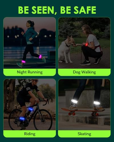 Fitense Rechargeable LED Armband 2-Pack, High Visibility Running Gear for Night Safety, 5 Colors & 3 Modes Light Up Wristbands for Night Walking, Cycling, Gift for Women Men Kids - style: Wave