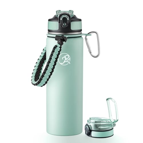 GOSWAG 24oz Insulated Stainless Steel Travel Water Bottle, 2 Lids - color: Matte Mint