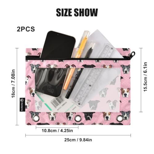Pitbull Heads Pencil Pouches for 3 Ring Binder 2 Pack - color: Pitbull Heads