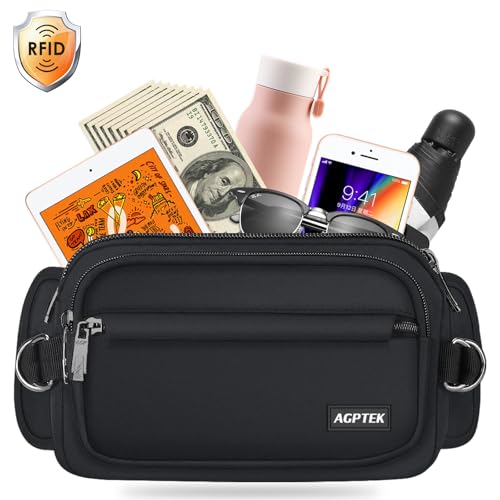 AGPTEK Fanny Pack for Women Men, Waist Wallet Bag,Adjustable Bum Belt Pouch for Travel, Running, Shopping, Hiking, Dog Walking, Cycling, Climbing, Small, Black