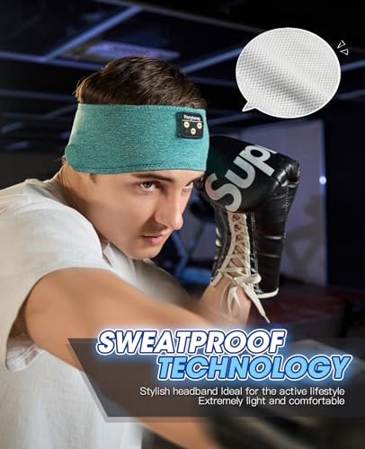 Sleep Headphones Wireless, Bluetooth Headband Sports Sleeping Headphones Sleep Mask Earbuds Breathable Music Headband with Bluetooth 5.4, Perfect for Side Sleepers Sleeping Travel Workout Running - color: LightGreen