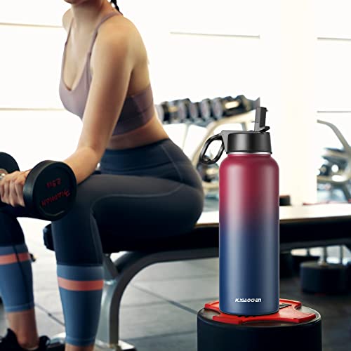 KXIAOCHEN Insulated Water Bottle with Strap, 48-Hour Cold, 2 Lids - color: Dark Rainbow, size: 32 Ounces