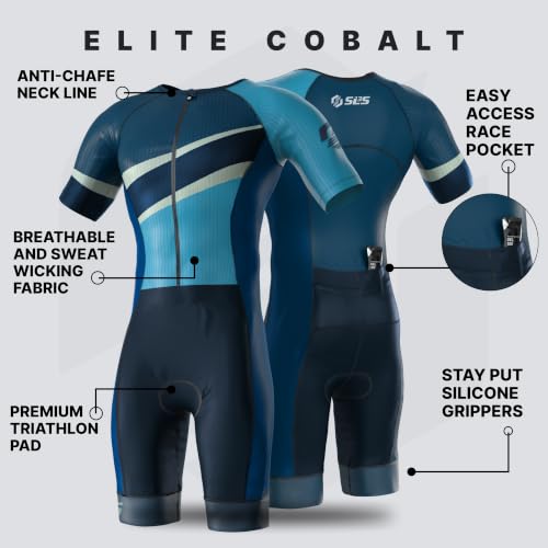 SLS3 Triathlon Suits Mens - Elite Aero Sleeved Trisuit for Swim Bike Run - color: Cobalt, size: Small