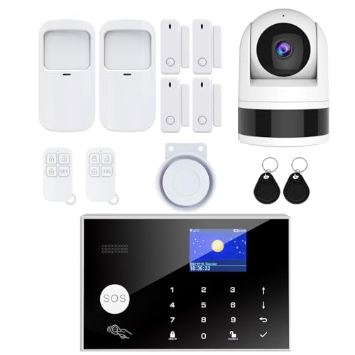 Wireless Home Alarm System, 13pcs GSM SMS 2G WiFi Full Burglar Alarm System, Siren Alarm with PIR, Door Window Sensor, Camera, Remote Control for Apartment, Garage, Office