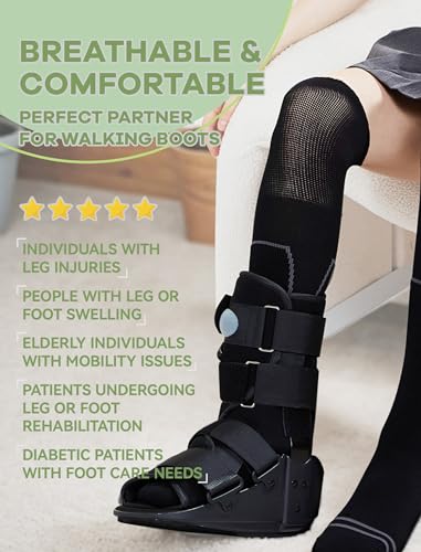 SONORAN Walking Boot Socks Bamboo Viscose (2 Pairs) Lightweight Replacement Sock Liner for Medical Tube Cast Socks - color: Black