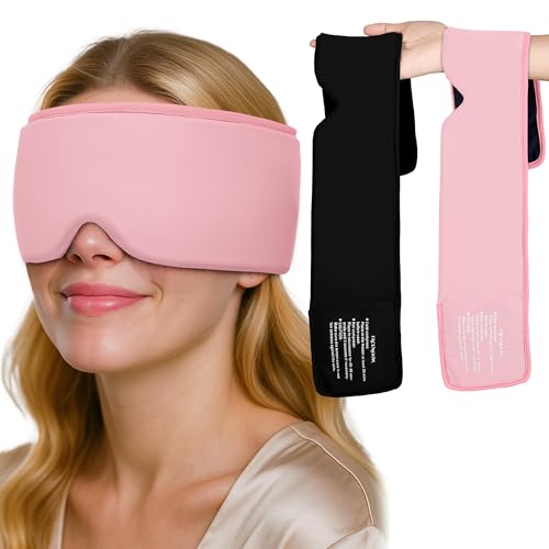 Cooling Gel Eye Mask for Puffy Eyes, Migraine & Headache Relief, Full Eye-Area Cold Compress for Eyes & Temples, FSA Eligible HSA Reusable Eye Ice Pack for Swelling & Post-Surgery Recovery - color: Black-pink