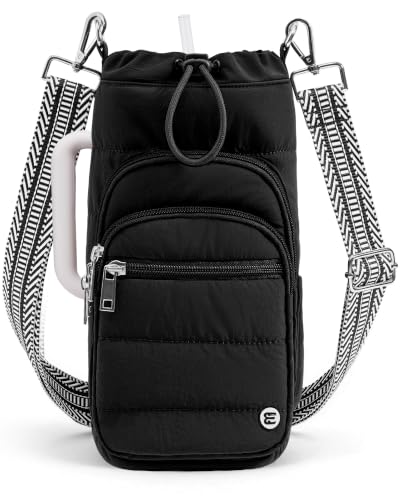 Water Bottle Holder with Strap, 40/32 oz Crossbody Bottle Carrier Bag - color: Black