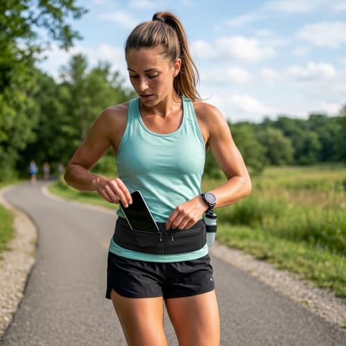Running Belt for Women Men, Water Proof Running Belts, Run Fanny Pack with Water Bottle, Slim Runnings Pouch Belts, Adjustable Fit Run Belt with Phone Holder Bottle Holder