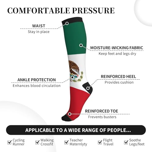 Compression Socks Knee High Circulation Support Socks For Women Men Athletic Running Work Hiking Cycling Travel - color: Mexico Flag