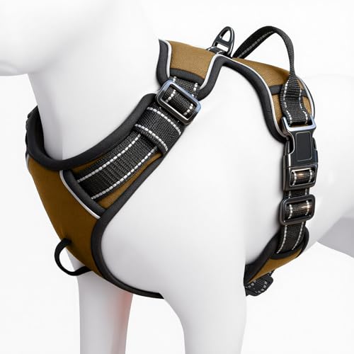 No Pull Dog Harness, No-Choke Soft Padded Reflective Dog Vest Harness with Front Clip & Top Handle, 2 Quick-Release Buckles, Adjustable for Small Medium Large Dogs - color: Brown, size: X-Small