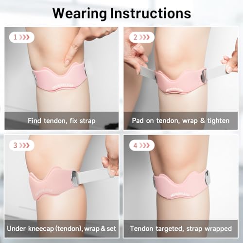 MANUEKLEAR V-Shaped Patella Bands, Adjustable Flex Wrap Patellar Tendon Support Strap for Men Women, Silicone Patella Knee Straps Suitable for Pain Relief Running Hiking Basketball, (2pcs) - color: Pink