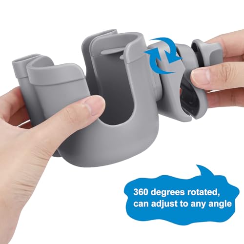 Accmor Stroller Cup Holder with Phone Holder, Bike Cup Holder, Walker Scooter Wheelchair Cup Holder Attachment, Universal Cup Holder for Uppababy Graco Strollers - color: All Grey