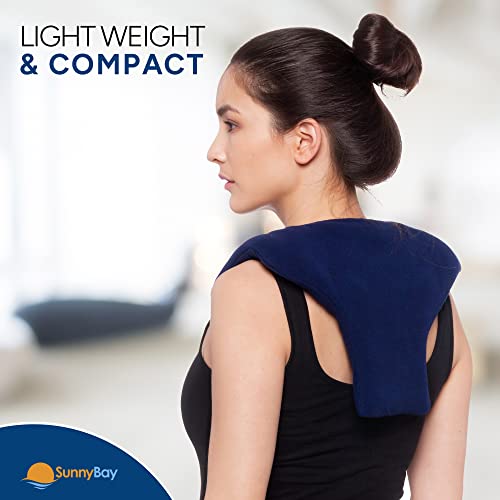 SunnyBay Shoulder and Upper Back Heating Pad, Microwavable Heated Neck and Shoulder Wrap, Weighted Moist Pain Relief Pack with Washable Cover and Flax Seed Filling, Medium, Navy Blue - size: Medium