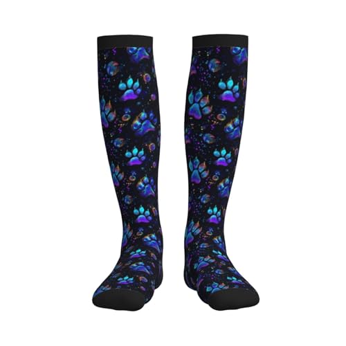 Compression Socks Women Knee High Support Circulation Stockings for Running Cycling Flying - color: Paw Print