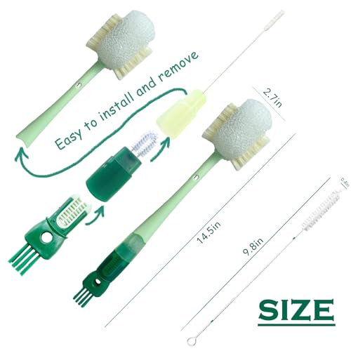 2 Pcs Water Bottle Brush Cleaner Set, 5 in One Bottle Cleaning Brush - color: Green