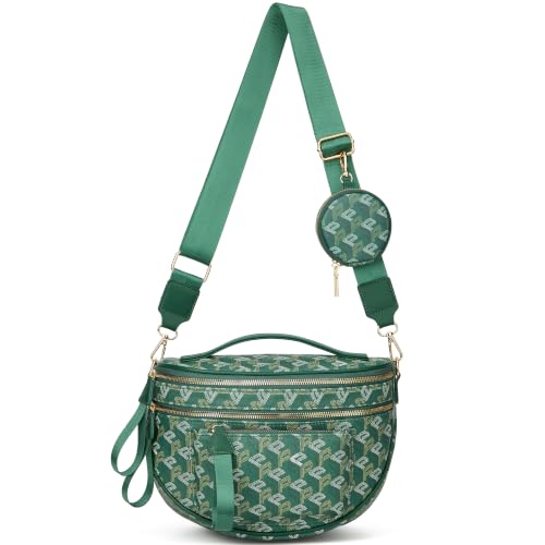 Makes Checkered Crossbody Bag Bum Bag for Women with Pouch - color: Green P