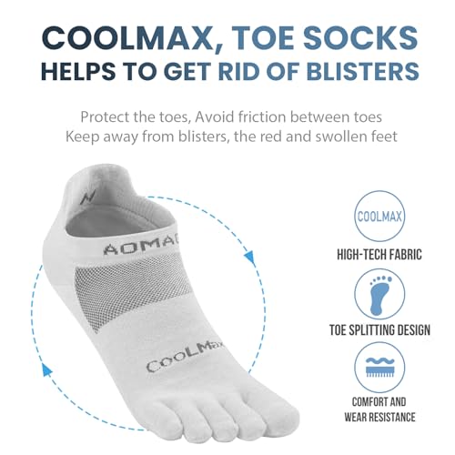 Toe Socks for Men and Women Athletic Running Coolmax Five Finger Ankle/Quarter Socks Breathable Lightweight, 3 Pairs - color: E4110# Light-gray, size: Small