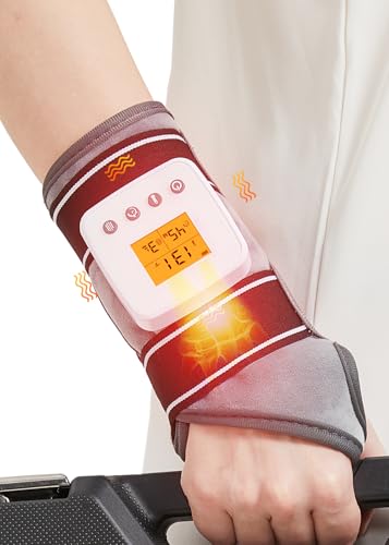Rechargeable Heated Wrist Massager for Pain Relief - 3 Heat Levels & 3 Vibration Modes, Heat Therapy Wrap for Carpal Tunnel, Tendonitis, Sprains, Swelling, Auto Shut-Off Hand Warmer