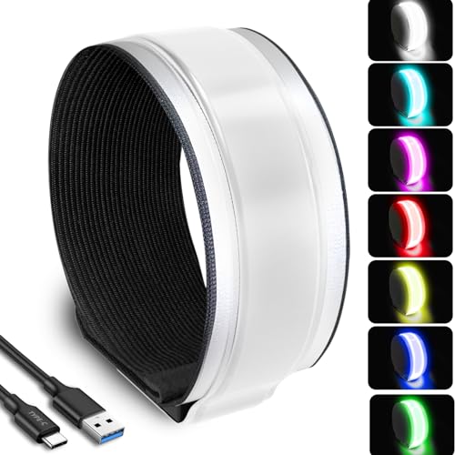 RGB 7 Colors Switchable LED Armband, USB-C Rechargeable, 360° Reflective Running Light for Runners, High Visibility Reflective Running Gear for Joggers Bikers Walkers - color: Black