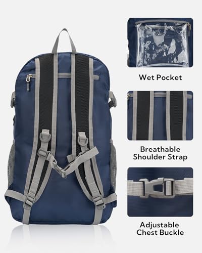 WATERFLY Lightweight Packable Hiking Backpack, 30L Day Pack Dark Blue - color: Dark Blue