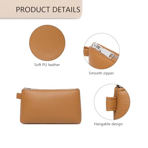 Small Makeup Bag for Purse, Leather Cosmetic (Ochre) - color: Ochre