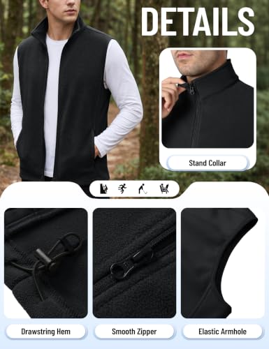 TACVASEN Men's Fleece Vest Winter Casual Vests Outerwear Sleeveless Jacket - color: Black, size: X-Large