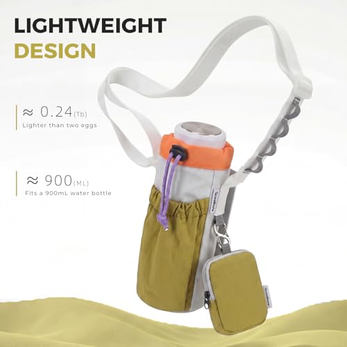 Water Bottle Holder with Strap Fits 16-24oz Bottle, Water Bottle Carrier with Earphone Bag, Hands-Free Crossbody Bottle Bag for Dog Walking, Travel, Hiking & Everyday Use - color: Khaki