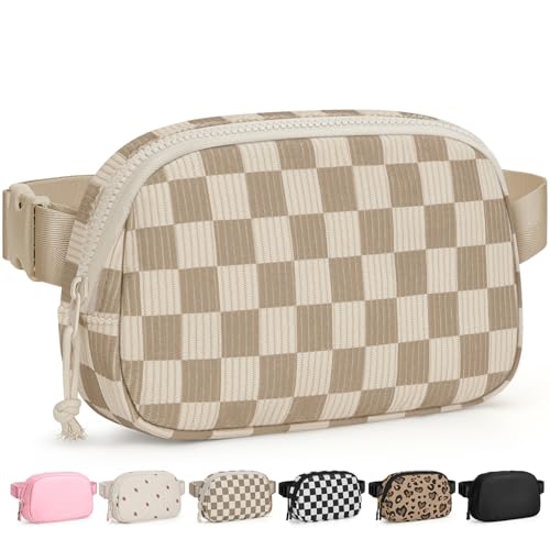 Pritent Fanny Packs for Women Crossbody Belt Bag With Zipper Back Pocket - color: Checkered Khaki, size: Large