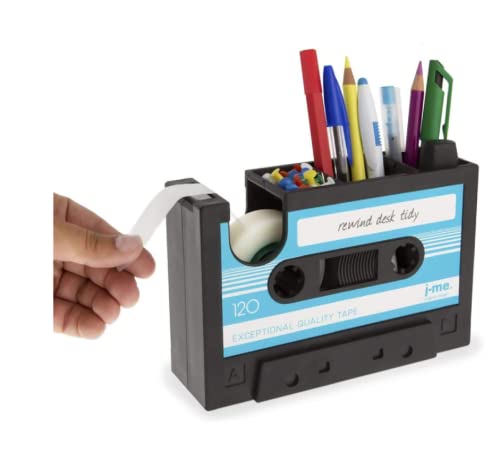 Creative Tape Pen Holder, Retro Cassette Tape Dispenser, Stationery Desk Tidy Container, Office Supplies Organizer Pencil Cup - color: Blue
