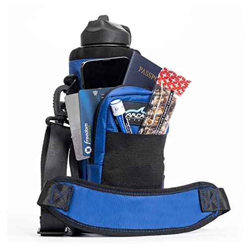 Arca Gear 40 oz Hydro Carrier - Insulated Water Bottle Sling w/Carry Handle, Shoulder Strap, Wallet and Two Pouches - The Perfect Flask Accessory - Deep Blue - color: Deep Blue