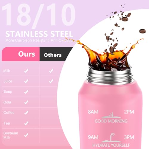 SLUXKE 17oz Insulated water bottles with 2 Lids (Straw and Chug Lid), 18/10 Stainless Steel Water Bottle BPA Free, Double Wall Vacuum Wide Mouth Insulated for Men, Women & Kids PINK WHITE - color: PINK WHITE, size: 17 Ounces