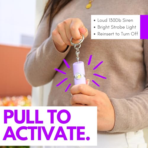 Securityman Personal Alarms for Women | Safety Alarm Keychain (Loud 130dB Siren and SOS Strobe Light) Everyday Self Defense Security Alarm Protection Device (Purple) - color: Purple