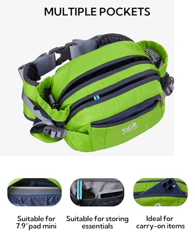 WATERFLY Fanny Pack Waist Bag: Fannie Pack 2 Water Bottle Holders Lumbar Belt Hiking Walking Running Jogging Camping Large Woman Man (Bottle Not Included) - color: Fluorescent Green