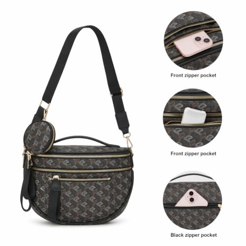 Makes Checkered Crossbody Bag Bum Bag for Women with Pouch - color: Black P