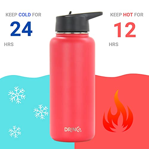 Drinco Stainless Steel Water Bottle Spout Lid Vacuum Insulated Double Wall Water Bottle Wide Mouth Leak Proof Keep Cold Sport Camping Hiking (32oz Barn Red) - color: 32oz Barn Red