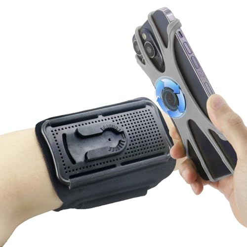 Wristband Phone Holder for Running, 360°Rotation & Detachable Sports Armband with Key Holder for iPhone 16/15/14/13/12/Pro/Pro Max/XS/XR/X/8/7/6/Plus, Fits 4.5-7 Inch Smartphones (Grey) - color: Grey