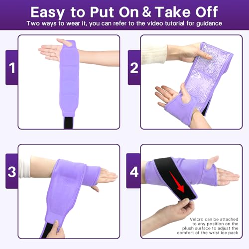 Wrist Ice Pack Wrap for Carpal Tunnel, Gel Ice Packs for Injuries Reusable - color: Purple