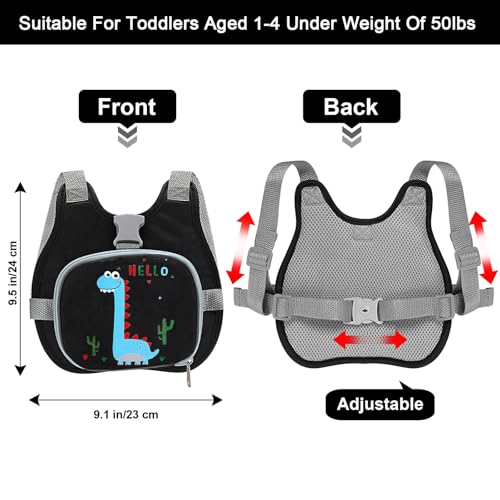 Accmor Toddler Harness Leash+ Reflective Anti Lost Wrist Link, Cute Dinosaur Kids Harness with Leash, Foldable Child Harness Baby Leash Boys Walking Wristband Assistant Belt for Outdoor Travel - color: Black/Brachiosaurus