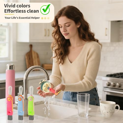 3 in 1 Cup Lid Gap Cleaning Brush Set, 3PCS Multifunctional Bottle Cleaner Bottle Cleaning Brush for Bottle Gaps Home Kitchen Cleaning Tools Mixed Colors - color: Red,green,blue