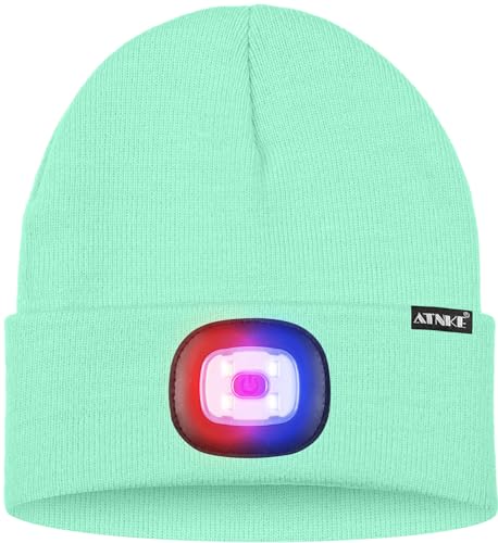 ATNKE LED Lighted Beanie Hat,USB Rechargeable 4 LED Red and Blue Flashing Running Headlamp Cap Gifts for Men and Women - color: #Fruit Green